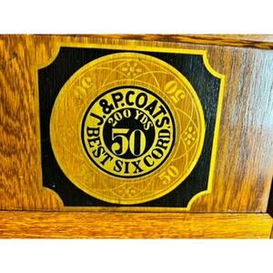 RARE Vintage J. & P. Coats Oak Spool Cabinet Brass Knobs Excellent Condition